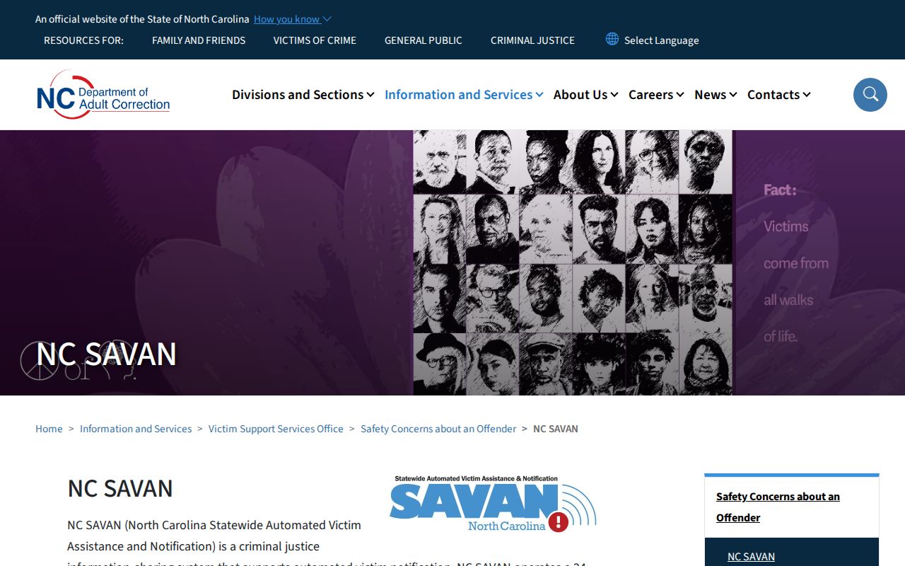 NC SAVAN information for Davie County custody notifications
