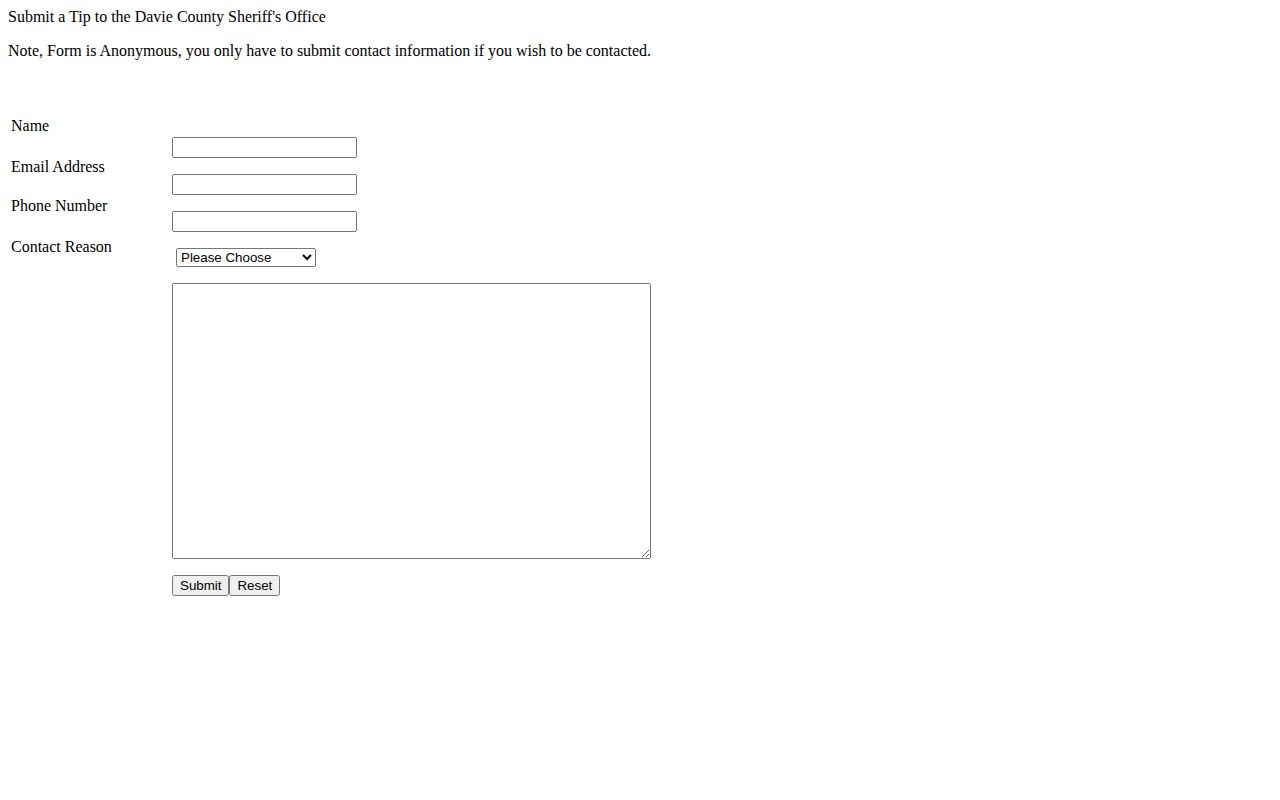 Davie County Sheriff's Office anonymous tip form