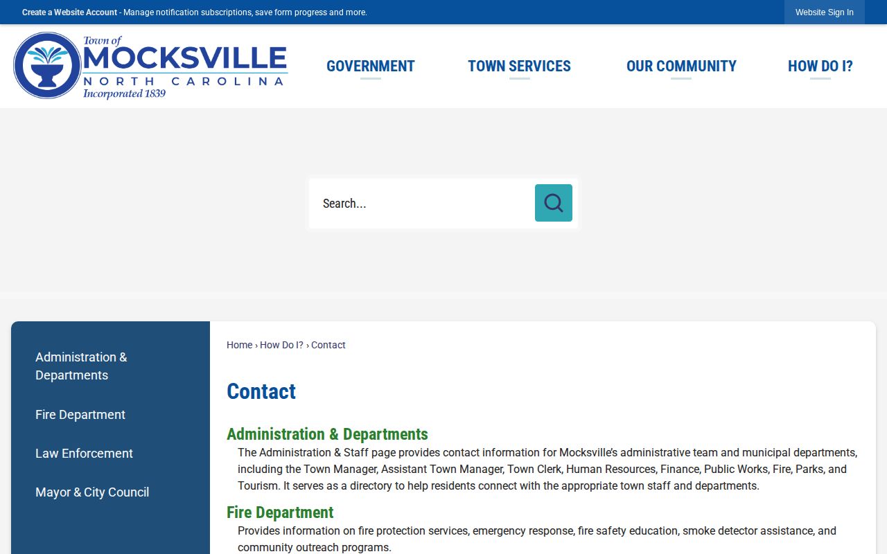 Mocksville official contact and law-enforcement webpage