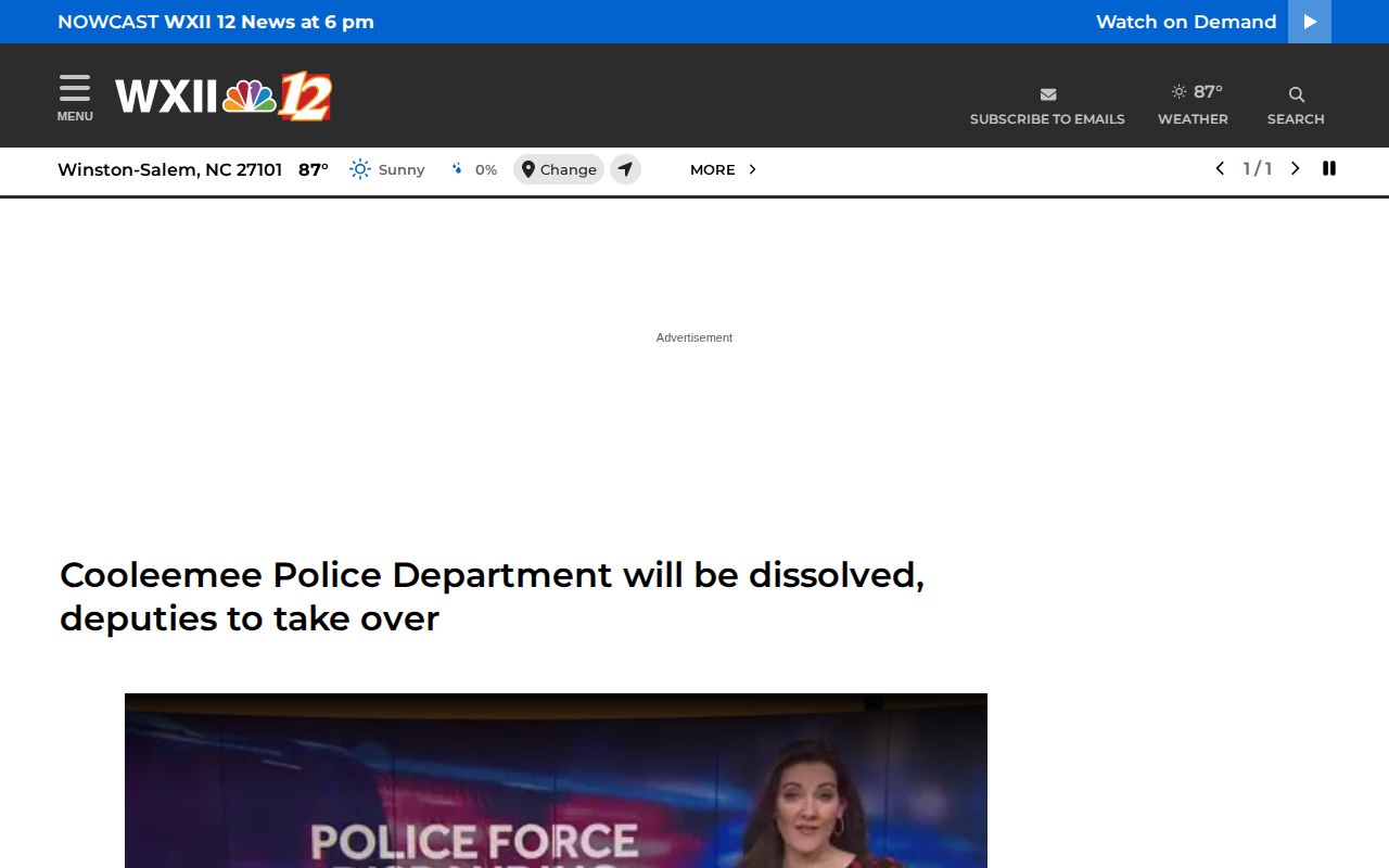 WXII report about the Cooleemee police-service transition to Davie County deputies